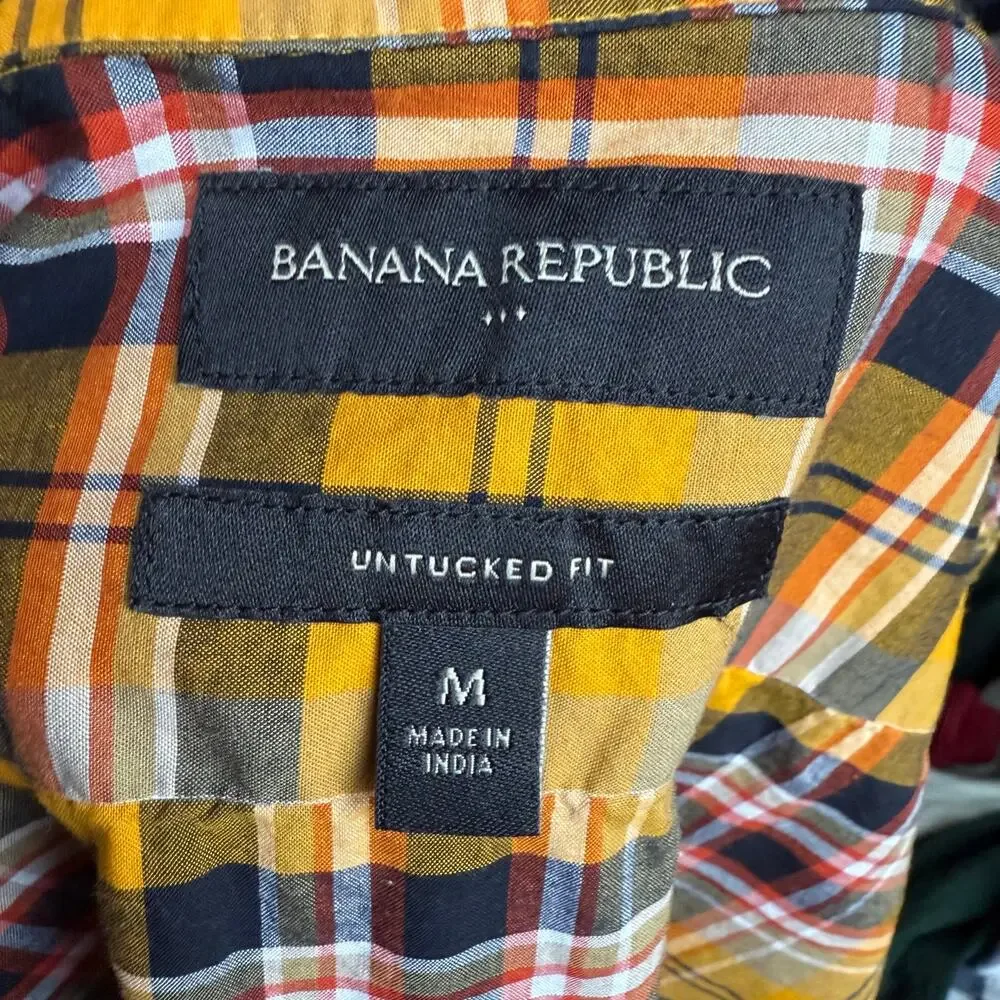 Banana Republic Men's Yellow & Blue Check Untucked FIt LS Dress Shirt -‎ Medium
